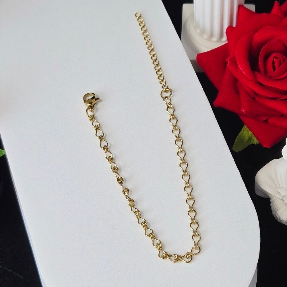Gold Jack Chain Bracelet 3mm Light Bulb Chain Stainless Steel 8" Minimalist Chic